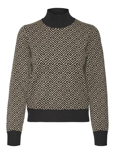 VERO MODA Damen VMARIA Art LS HIGH-Neck Pullover GA Strickpullover, Black/Detail:W. Silver Mink Grafic Print, L von VERO MODA