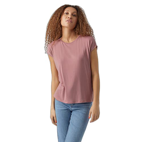 VERO MODA Damen Einfarbiges Stretch T-Shirt Basic Rundhals Top Oberteil Tief Angesetzte Schultern VMAVA von VERO MODA