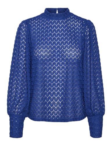 VERO MODA Damen VMBECCA HIGH Neck LACE TOP JRS Langarmbluse, Surf The Web, Small von VERO MODA