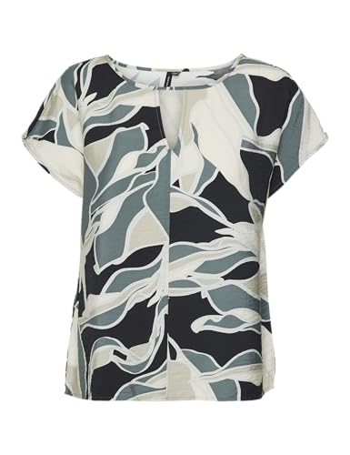 VERO MODA Damen VMBELINE BEA SS TOP WVN GA T-Shirt, Black/AOP:Bea, Large von VERO MODA