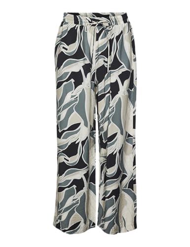 VERO MODA Damen Vmbeline Bea W Straight Pants WVN Ga Stoffhose, Black/AOP:Bea, XS von VERO MODA