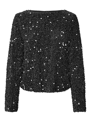 VERO MODA Damen VMBELLA LS Boatneck TOP JRS Langarmbluse, Black/Detail:Black Sequins, Small von VERO MODA