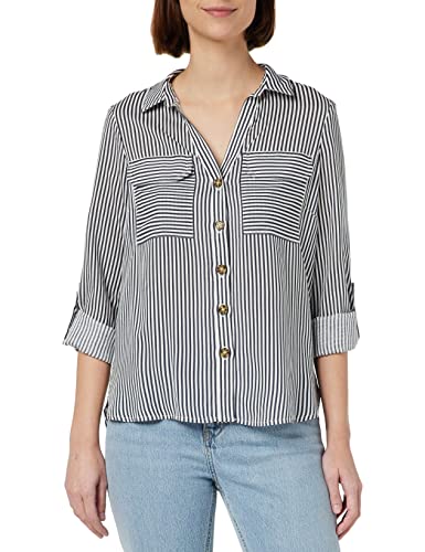 VERO MODA Damen Vmbumpy L/S Shirt New Noos Ptt Bluse, Snow White/Stripes:india Ink, M Petite EU von VERO MODA