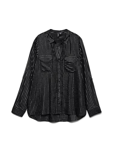 VERO MODA Damen Vmbumpy Ls Shirt WVN Ga Noos Langarmbluse, Black/Stripes:Silver Lurex, X-Large von VERO MODA