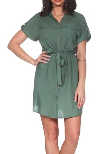 VERO MODA Damen Vmbumpy Ss Short Shirt Dress WVN Ga Noos, Laurel Wreath, L von VERO MODA