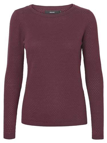 VERO MODA Eleganter Feinstrick Pullover Strukturmuster Rundhals Longsleeve VMCARE Sweater, Farben:Braun-2, Größe:XS von VERO MODA