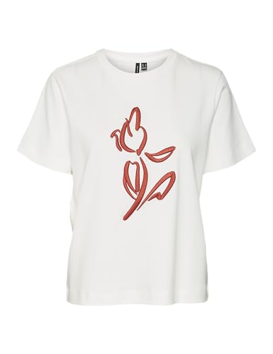 VERO MODA Damen VMCAYA Mette SS TOP Box JRS GA T-Shirt, Snow White/Print:Tulip, Large von VERO MODA