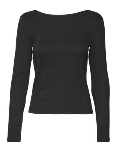 VERO MODA Damen Vmchloe Stripe Ls 2way Short Top Go Noos Langarmshirt, Black, M von VERO MODA