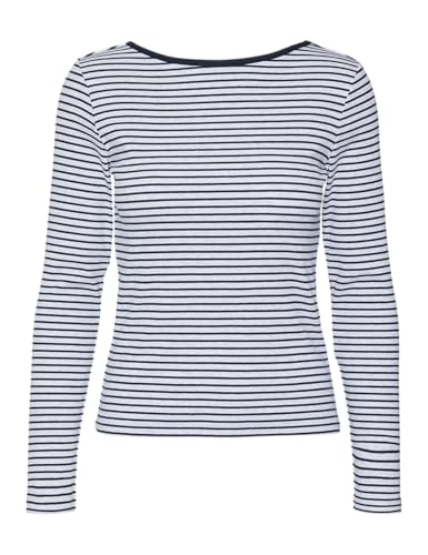 VERO MODA Damen Vmchloe Stripe Ls 2way Short Top Go Noos Langarmshirt, Light Grey Melange/Stripes:Navy Blazer, XS von VERO MODA