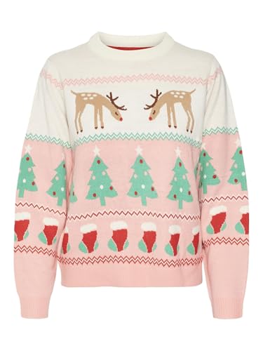 VERO MODA Damen Vmchristmasstuff Ls O-NCK Pull. Box Xmas Strickpullover, Birch/Detail:W. Deer + Tree + Sock Comb, S von VERO MODA