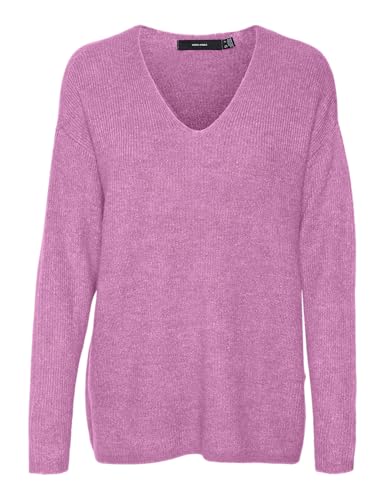 VERO MODA Damen Vmcrewlefile V-Neck Blouse Noos Strickpullover, Fuchsia Pink/Detail:Melange, XS EU von VERO MODA