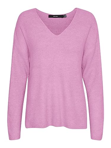 VERO MODA Damen VMCREWLEFILE LS V-Neck Blouse NOOS 10233357, Cyclamen/Melange, M von VERO MODA