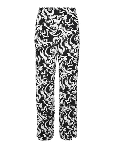 VERO MODA Damen Vmeasy Joy Hw Wide Pants WVN Ga Stoffhose, Snow White/AOP:Black Graphical, L EU von VERO MODA