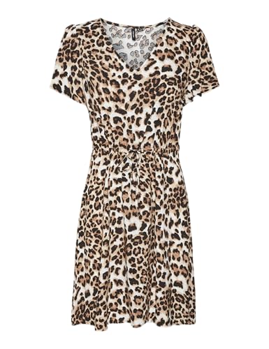 VERO MODA Damen Vmeasy Joy Ss Short Dress WVN Ga Sommerkleid, Tan/AOP:Leo, X-Small von VERO MODA