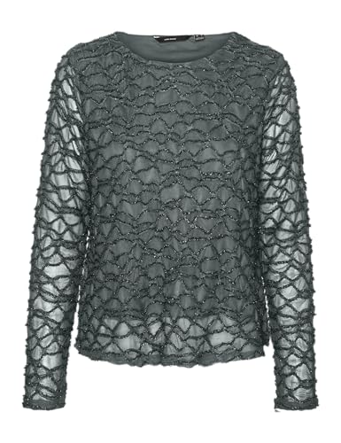 VERO MODA Damen VMELGA LS Short Boatneck Glitter TOP JRS Langarmbluse, Balsam Green/Detail:3D Lurex, Small von VERO MODA