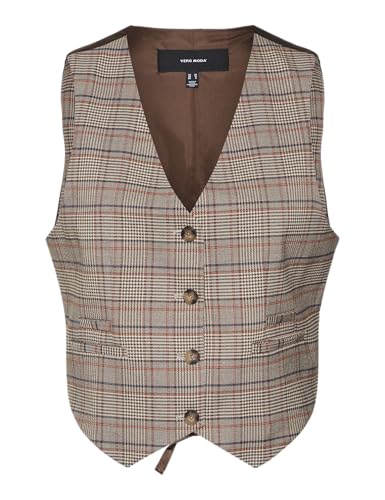 VERO MODA Damen VMELLIE SL Check Vest Anzugweste, Silver Mink/Checks:Brown, 36 von VERO MODA