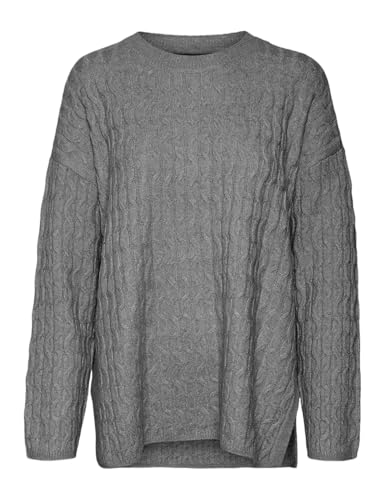VERO MODA Damen Vmelya Ls O-Neck Long Pullover Ga Boo Strickpullover, Medium Grey Melange, XS von VERO MODA
