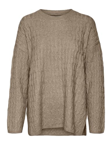 VERO MODA Damen Vmelya Ls O-Neck Long Pullover Ga Boo Strickpullover, Silver Mink/Detail:Melange, XS von VERO MODA