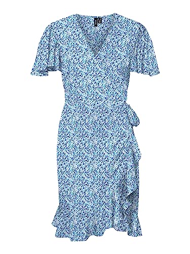 VERO MODA Damen Vmemma Henna Short Wrap Dress WVN Ga Kleid, Skyway/AOP:Caro Flower, XS EU von VERO MODA