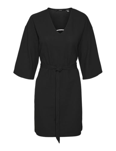 VERO MODA Damen VMESME 3/4 V-Neck Short Dress JRS GA Minikleid, Black, L von VERO MODA