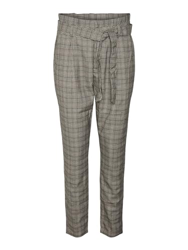 VERO MODA Damen Vmeva Hr Loose Paperbag Check P Ga Noos Hose, Grey/Checks:Brown/Rust, S / 32L EU von VERO MODA