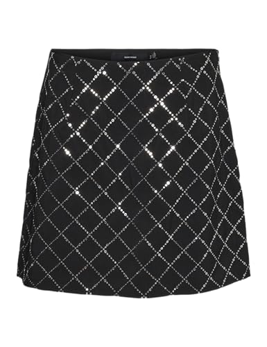 VERO MODA Damen VMEVELIN HW Short Skirt PA WVN GA Minirock, Black/Detail:Silver Sequins, 36 von VERO MODA