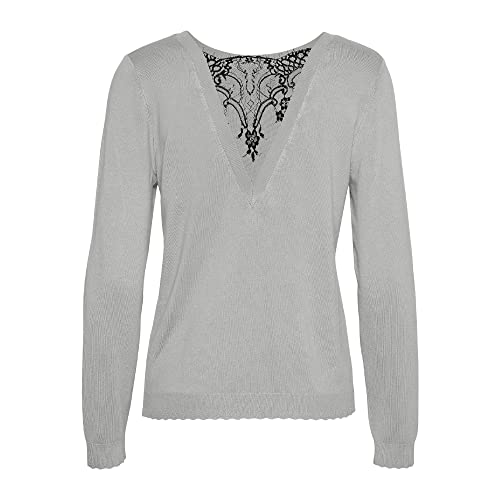 VERO MODA Damen Vmglory V-Back Lace Blouse Ga Boo Pullover, Light Grey Melange/Detail:w Black Lace, M EU von VERO MODA