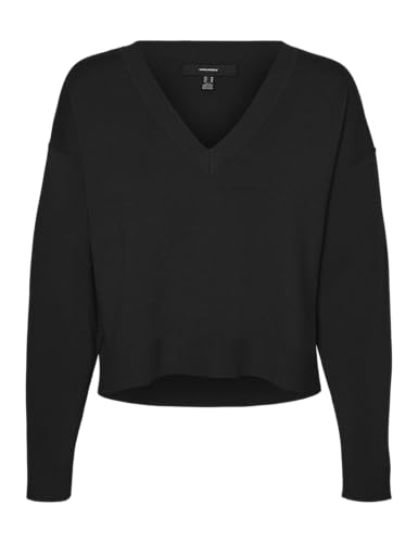 VERO MODA Damen VMGOLD LINK LS V-Neck Cropped Pullover Strickpullover, Black, XL von VERO MODA