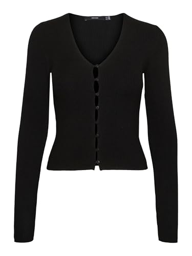 VERO MODA Damen Vmgold Rib V-Neck Button Strickpullover, Schwarz, M EU von VERO MODA