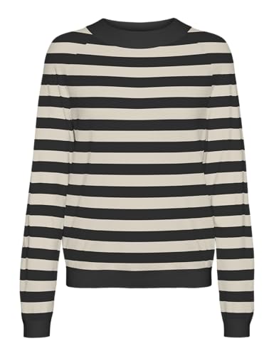 VERO MODA Damen VMHAPPINESS LS Raglan Pullove GA Boo REP Strickpullover, Black/Stripes:W. Birch, S von VERO MODA