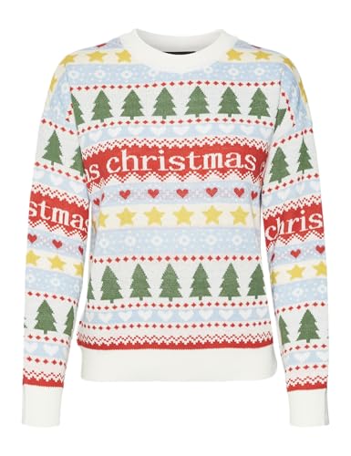 VERO MODA Damen Vmhappy Frostlight Ls O-Neck Pull. Xmas Strickpullover, Birch/Detail:W. Artwork AS Sample, Small von VERO MODA