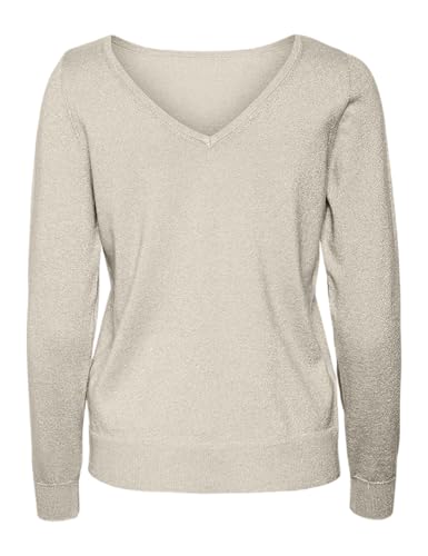 VERO MODA Damen VMHAPPYSHINE LS 2WAY Pullover Boo Strickpullover, Birch/Detail:W. Silver Lurex, Medium von VERO MODA