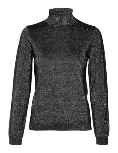 VERO MODA Damen VMHAPPYSHINE LS Rollneck Pullover Boo Strickpullover, Black/Detail:W. DTM Lurex, Small von VERO MODA