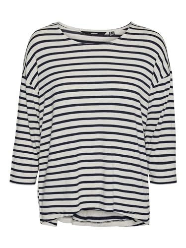 VERO MODA Damen Vmholly 3/4 O-Neck JRS SPE Top, Silver Lining/Stripes:Navy Blazer, Small von VERO MODA