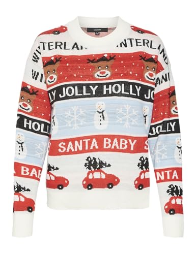 VERO MODA Damen VMHOLLY JOLLYFLAKES LS O-Neck Pull.Xmas Strickpullover, Birch/Detail:W. Artwork AS Sample, M von VERO MODA