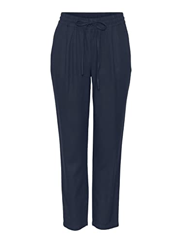 VERO MODA Damen Legere Leinen Stoffhose Casual Schlupfhose Lockere Ankle Pants, Farben:Blau-2, Größe:M von VERO MODA