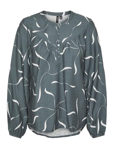 VERO MODA Damen VMJESSI BELI LS TOP WVN GA Langarmbluse, Balsam Green/AOP:Beli, Small von VERO MODA