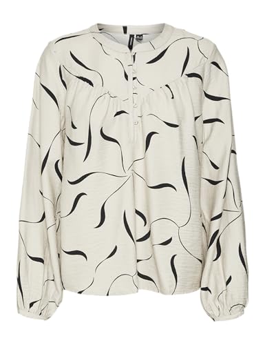 VERO MODA Damen VMJESSI BELI LS TOP WVN GA Langarmbluse, Pumice Stone/AOP:Beli, Small von VERO MODA