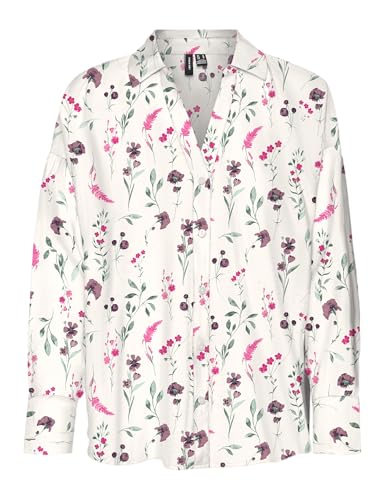 VERO MODA Damen Vmjosie Ls Oversize Shirt WVN Ga Langarmbluse, Birch/AOP:Clara, X-Small von VERO MODA