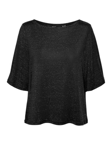 VERO MODA Damen Vmkanva 2/4 Glitter Top JRS Kurzarmbluse, Black/Detail:Black Lurex, XS von VERO MODA