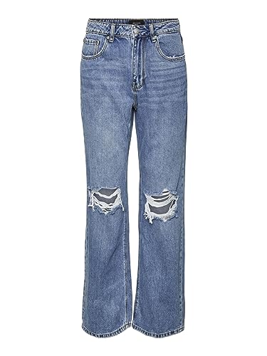 VERO MODA Damen Vmkithy Hr Li363 Ga Noos Straight Jeans, Medium Blue Denim, 28W / 30L EU von VERO MODA