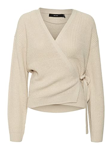 VERO MODA Damen Vmlea Ls Wrap Cardigan Noos Strickjacke, Oatmeal, XS EU von VERO MODA