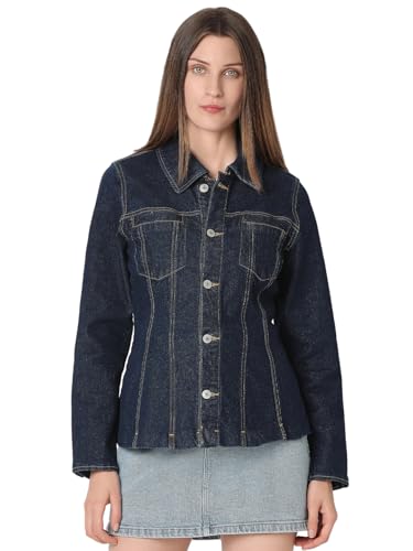 VERO MODA Damen Vmlottie Ls Peplum DNM Jacket Gu3222ga Kurzjacke, Dark Blue Denim/Detail:Rinse, S von VERO MODA