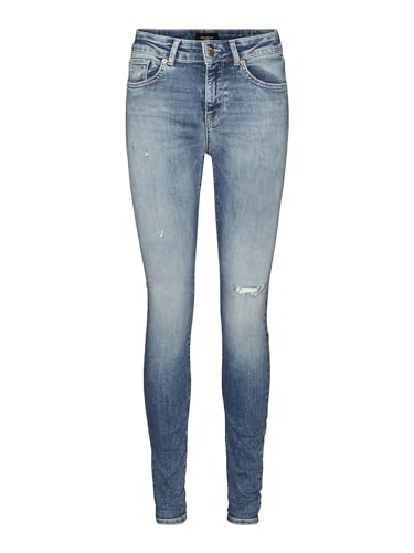 VERO MODA Damen Vmlux Mr Slim Destroy Ri377 Cp Jeans, Medium Blue Denim, XS / 34L EU von VERO MODA