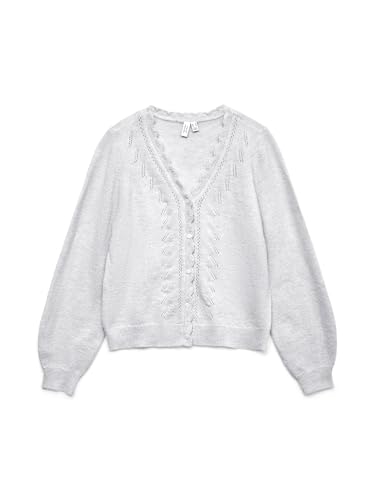 VERO MODA Damen Vmlya Ls V-Neck Cardigan Btq, Light Grey Melange, L von VERO MODA