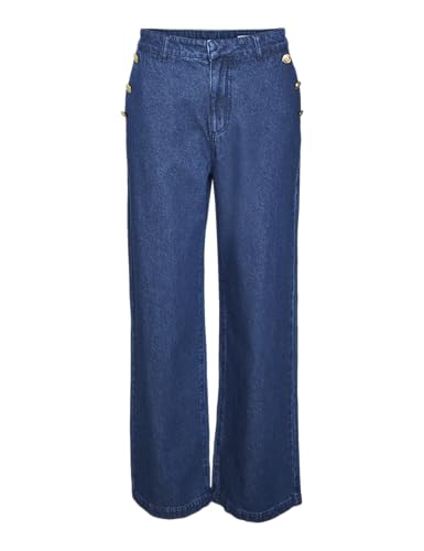 VERO MODA Damen Vmmargot Hr Wide But Color LCS Weite Jeans, Dark Blue Denim, 26 W/32 L von VERO MODA