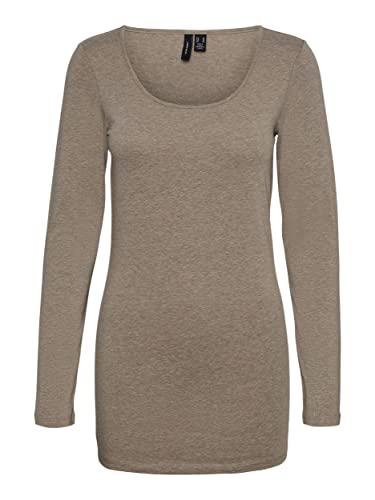 VERO MODA Damen Vmmaxi My Ls Soft Long U-Neck Noos' Langarmshirt, Walnut/Detail:Light Melange, M von VERO MODA