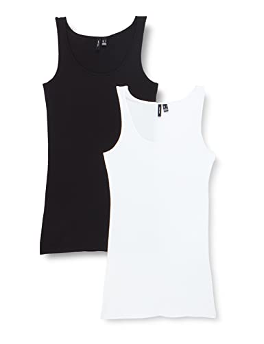 VERO MODA Damen Vmmaxi My Soft Long Tank 2-pack Top, Black/Pack:bright White, M EU von VERO MODA