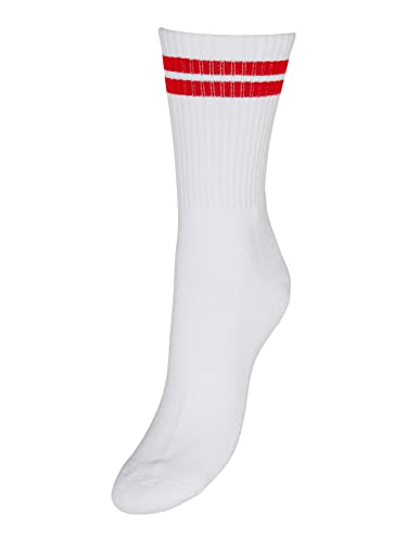 VERO MODA Damen Vmmel Stripe Sporty Noos Socken, Snow White/Stripes:GOJI BERRY, Einheitsgröße EU von VERO MODA