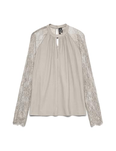 VERO MODA Damen Vmmilla Ls Lace Top Ga JRS Noos, Pumice Stone, XL von VERO MODA